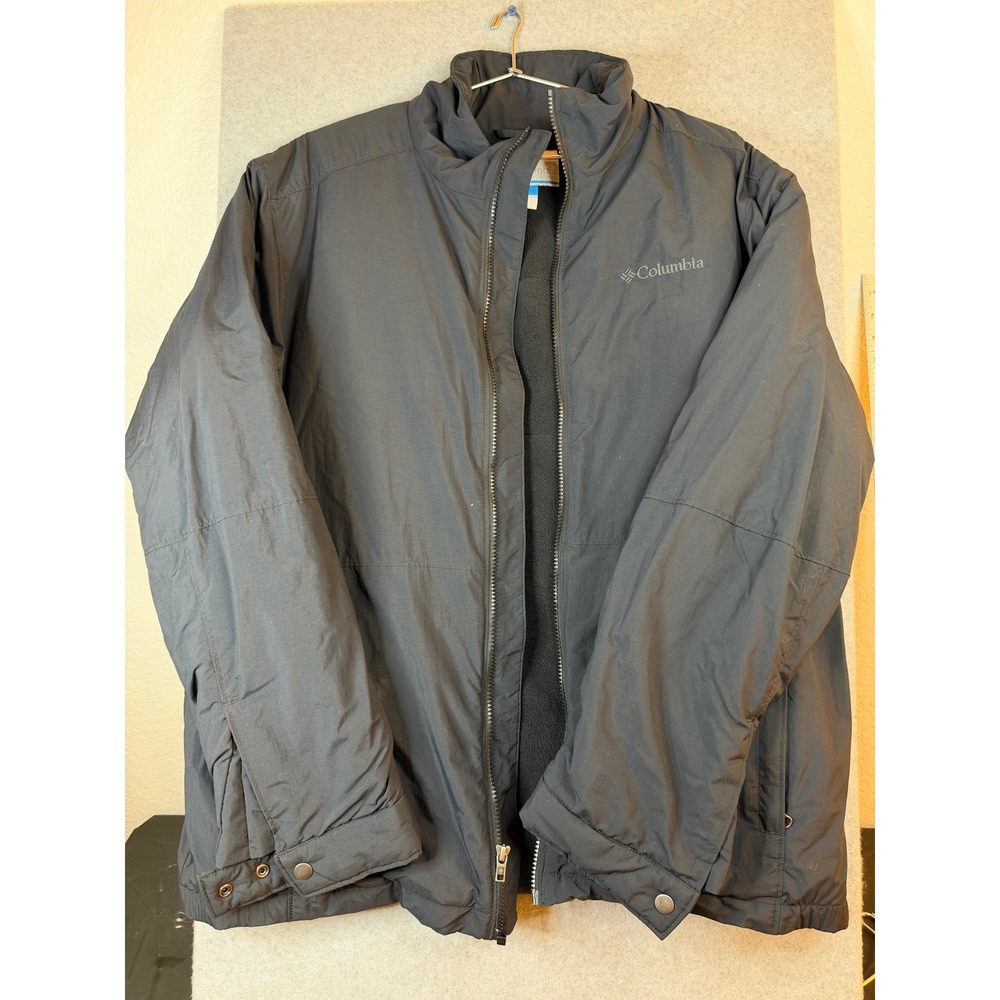 Columbia Mens Black Fleece Lined Nylon Jacket Full Zip WM1125 Large